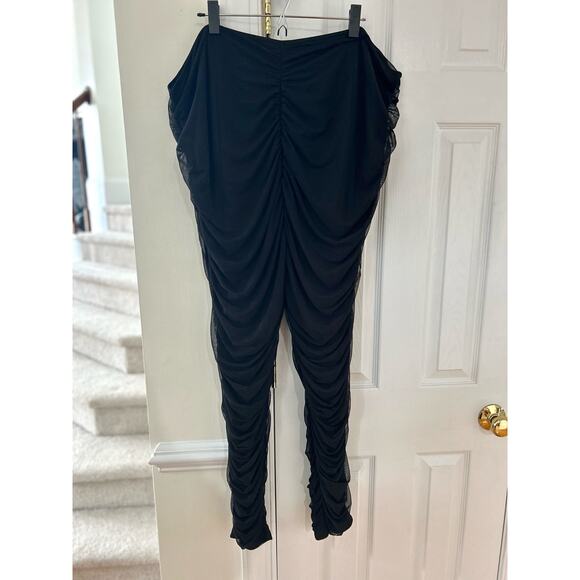 PrettyLittleThing Black Mesh Ruched Full Length Legging - Picture 3 of 7